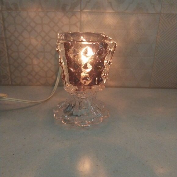 Vintage Dimmable Glass Night Light Bedside Table Lamp Scalloped Base Smokey Top - Picture 1 of 14